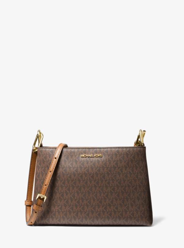 Damske Crossbody Kabelka Michael Kors Trisha Medium Logo Hnede - Kabelky Michael Kors Sleva | OAESU-1086